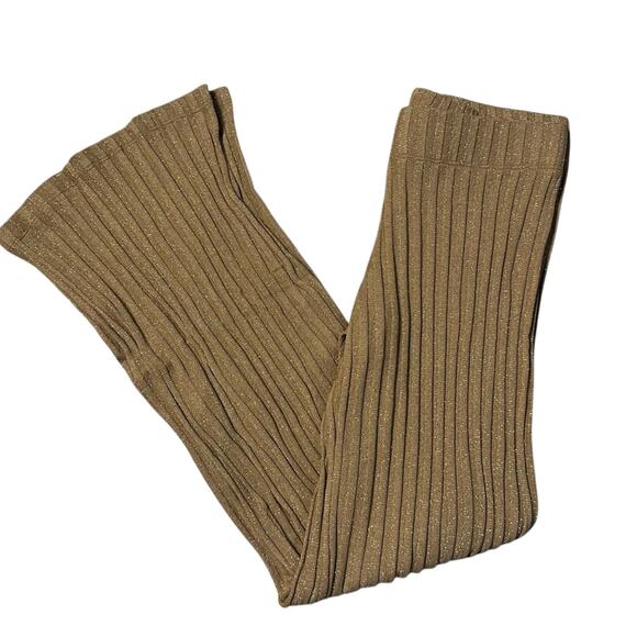 Enza Costa Lurex Sweater Rib Flare Pant in Sand & Gold Shimmer Sparkle - Picture 2 of 5